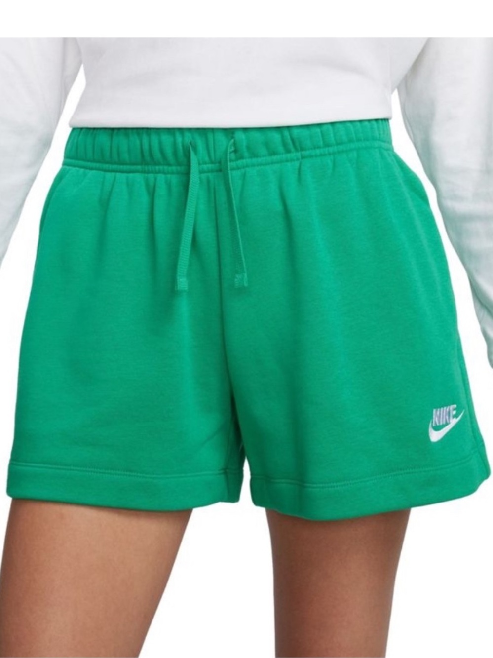 WOMENS NIKE CLUB FLEECE MID-RISE SHORTS GREEN SMALL - Picture 2 of 7